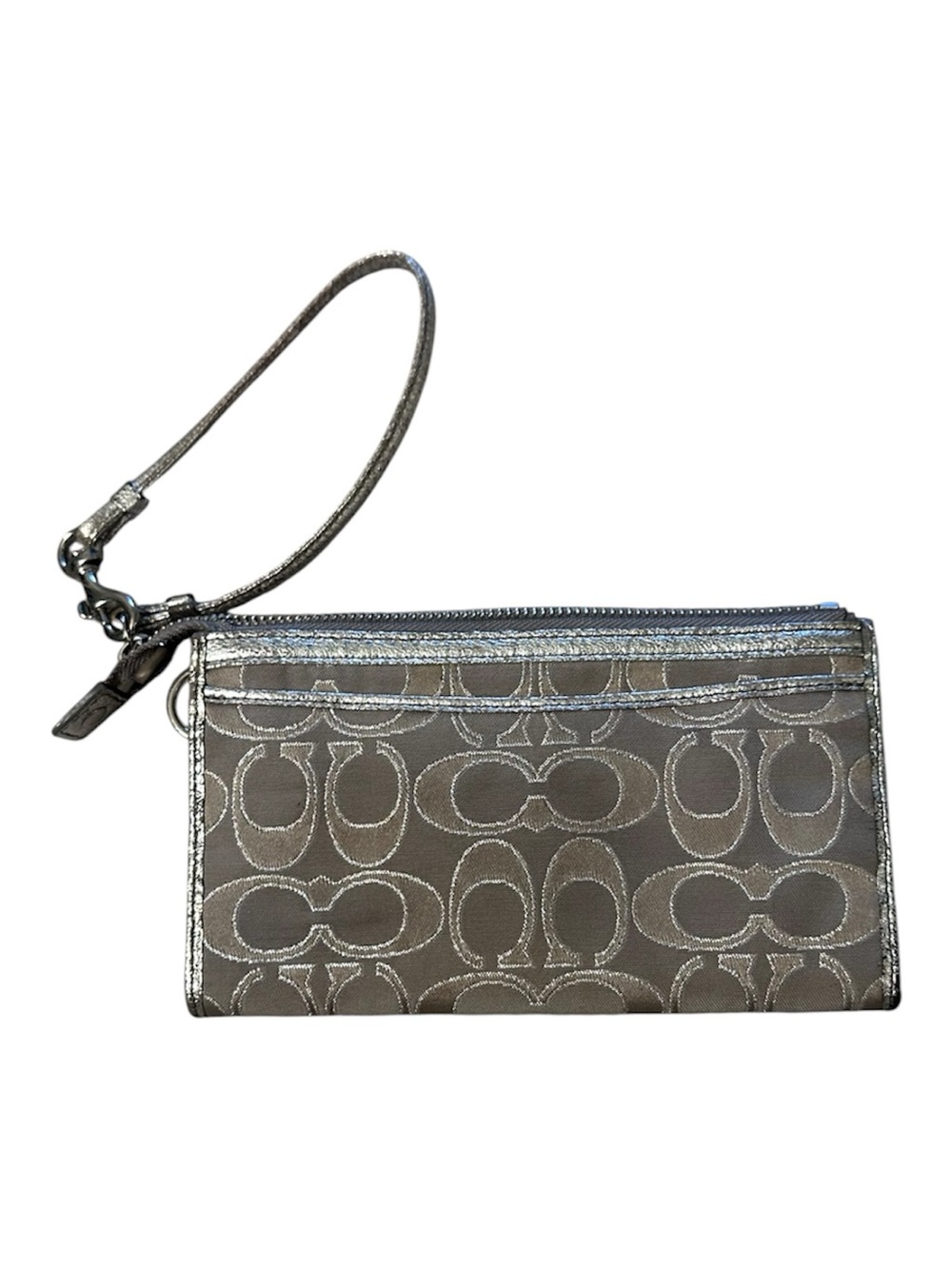 Coach Metallic Signature Wristlet in Silver